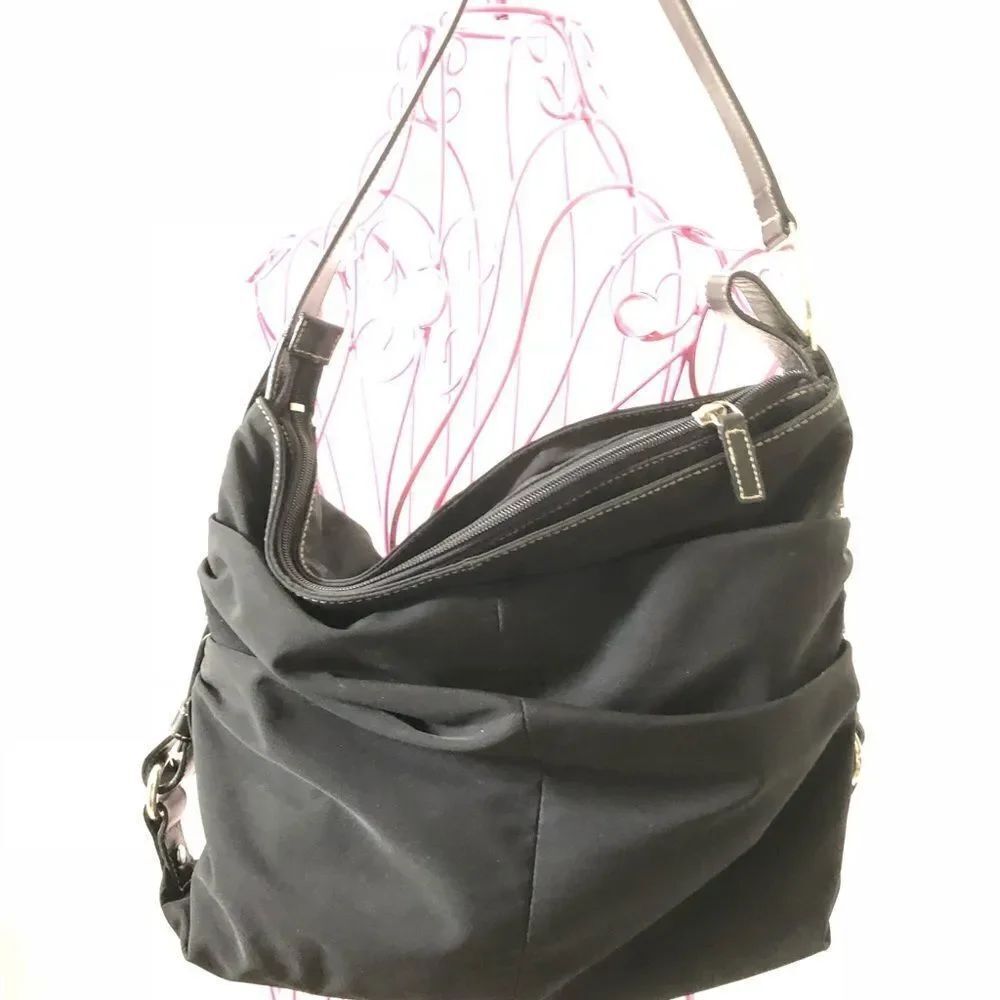 Ralph Lauren Black nylon leather hobo shoulder bag purse